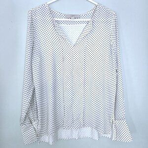 NWOT Ann Taylor LOFT White & Black Polka Dot V-Neck Long Sleeve Blouse Size S